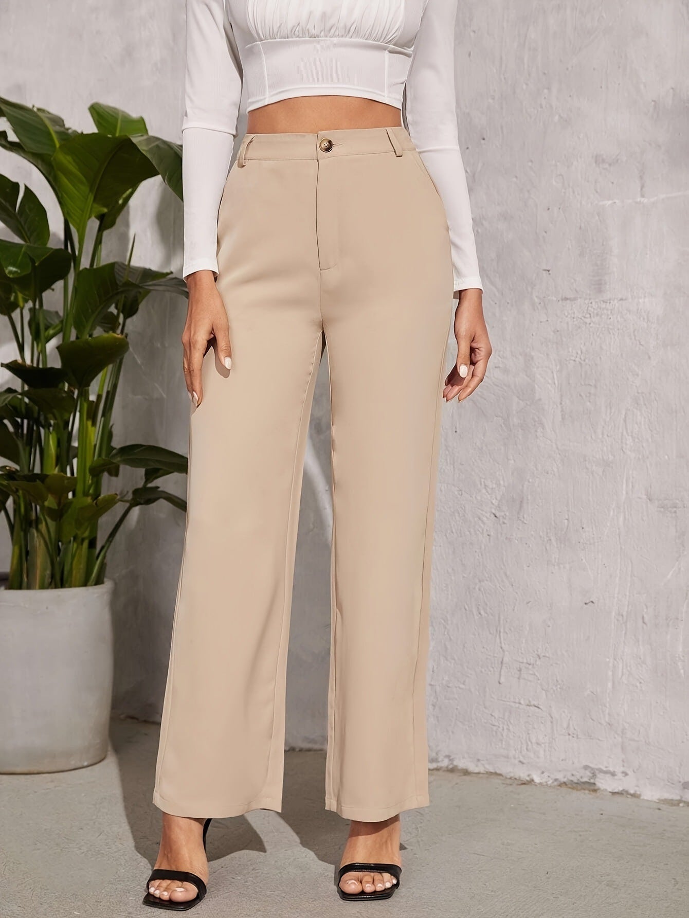 Wide Leg Draping Effect Commuter Loose Trousers