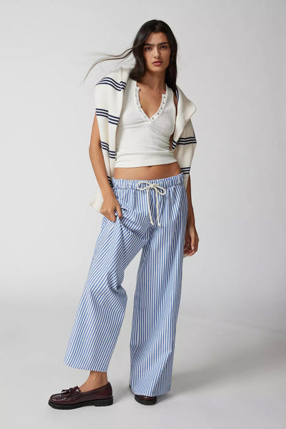 Fashion Women's Wear Striped Drawstring Wide-leg Pants For Women