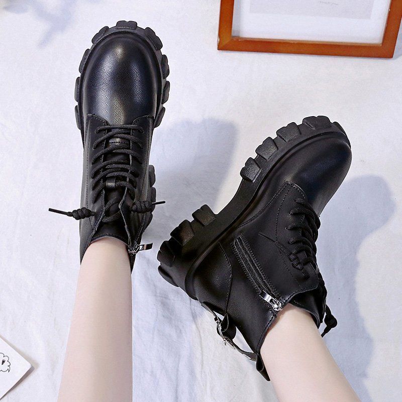 British Style Handsome Patent Leather Lace-up Motorcycle Boots