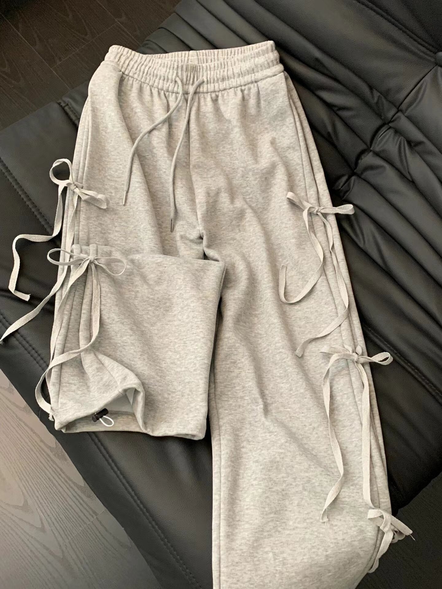 Women's Korean-style Vintage Bow Lace Up Straight Sweatpants