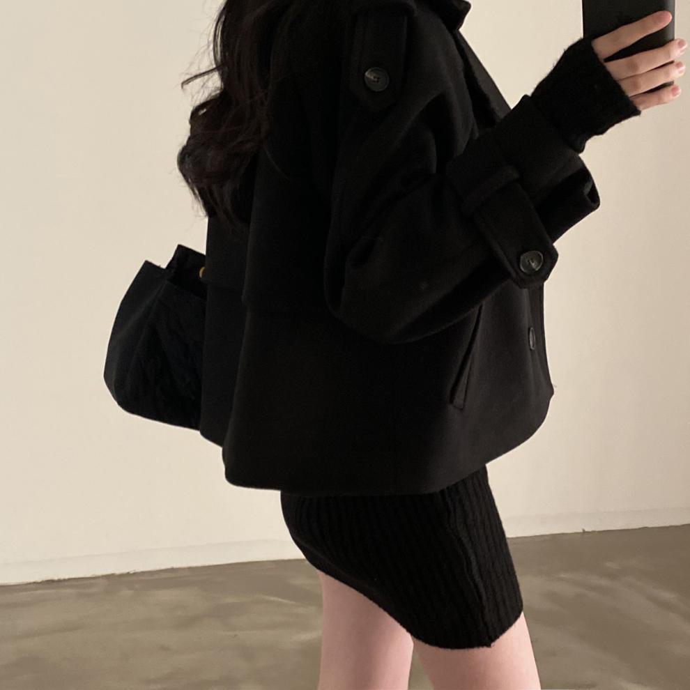 Suit Collar Double Breasted Loose All-match Long Sleeve Short Woolen Coat