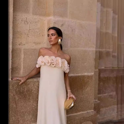 Flower Decoration Chest-wrapped Dress