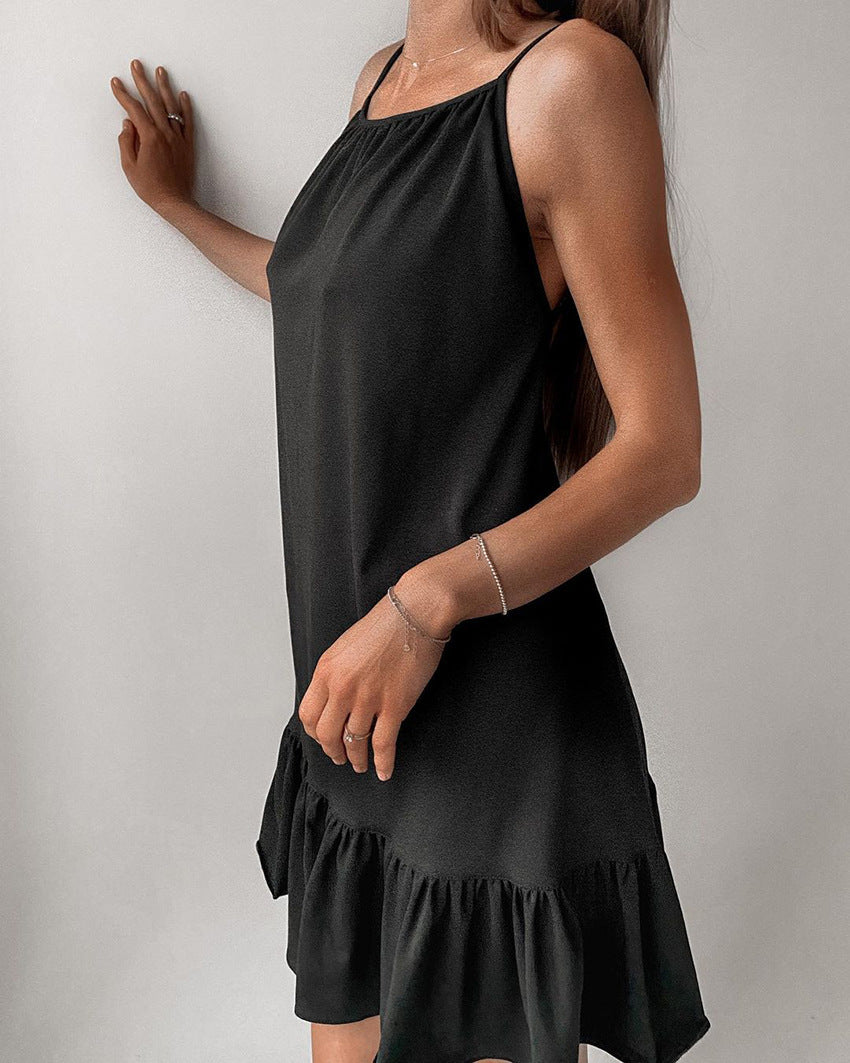 Summer Thin With Shoulder-straps Backless Ruffled Nightdress