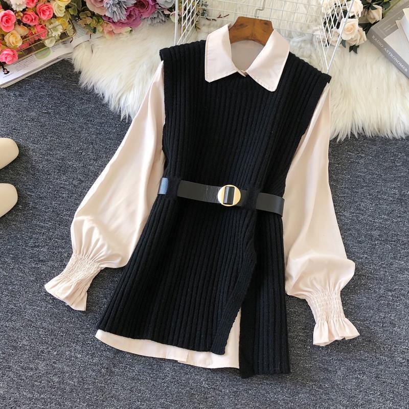 Shirt Knitted Two-piece Vest Set Fan High Quality Casual Fashion