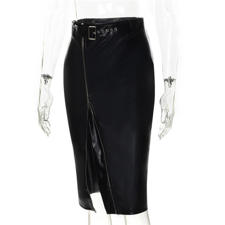 Hip Split Leather Skirt