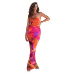 Elegant Printed Sleeveless Tight High Waist Long Dress