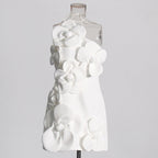 Oblique Shoulder Three-dimensional Flower Design Tight Waist High-grade Short Dress