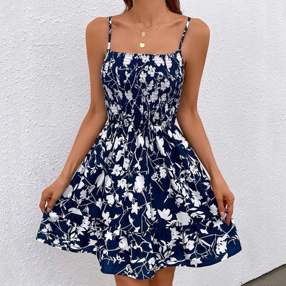 Printed Waist-controlled Sexy Tube Top Strappy Dress