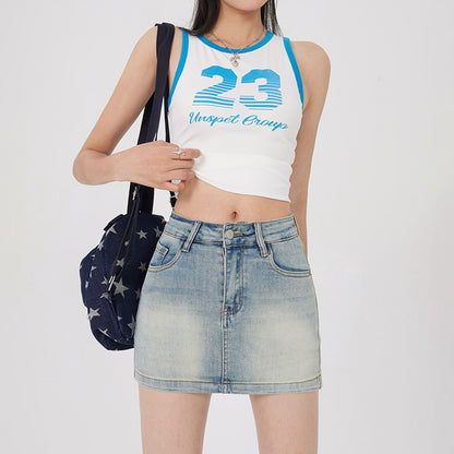 High Waist Denim Skirt Women's Bag Hip A- Line Skirt