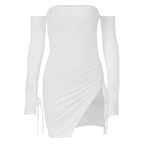 Women's Shoulder-baring Wrapped Chest Split Hip Skirt