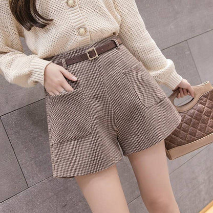 Woolen Women's Outer Wear Wide Leg Shorts Women's Winter High Waist