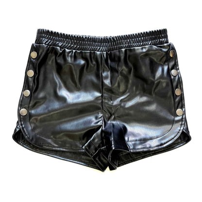 Side Button PU Leather Shorts High Waist Pure Color Split