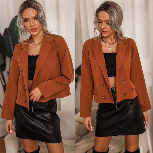 Women's Small Coffee Color Vintage Suit Short Jacket