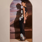 Retro Printed Sleeveless Hollow Sexy Slim Fit Color-matching Dress