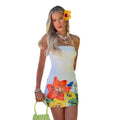 Tube Top Cinched Waist Positioning Printed Dress