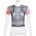 Women's Color Block Digital Printed Short-sleeved T-shirt
