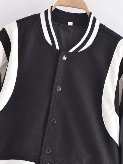 Wool Stitching PU Baseball Uniform American Retro Jacket