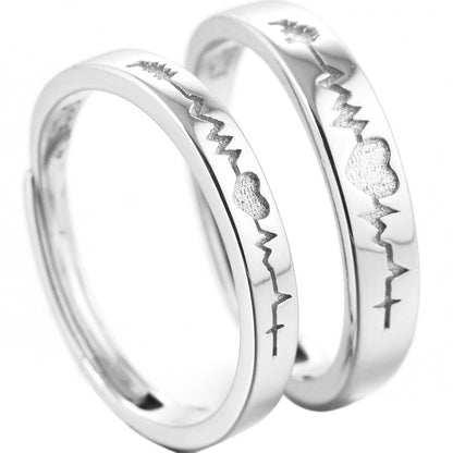 Heartbeat Couple Ring Sterling Silver Jewelry