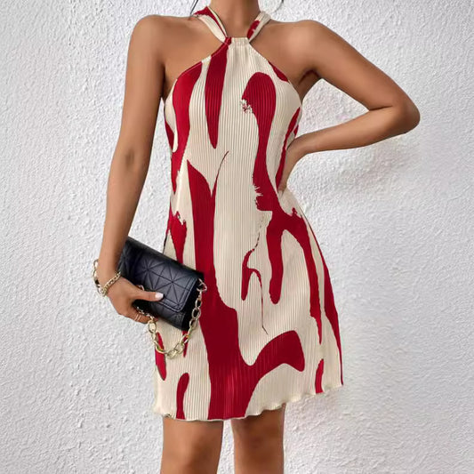 Women's Sleeveless Printed Halter Dress