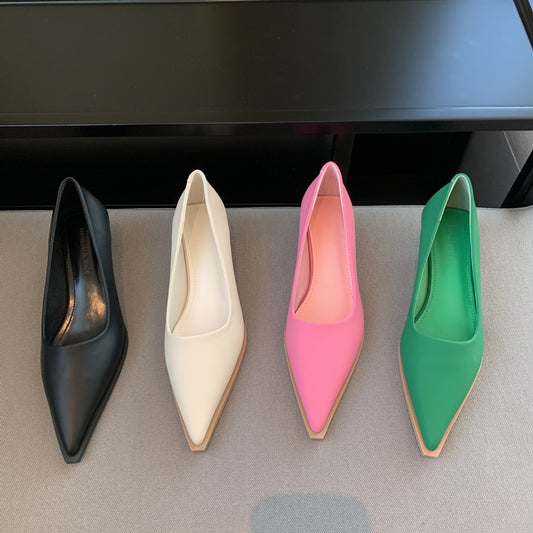 Simple Pointed Toe Pumps Low Heel Women's Shoes