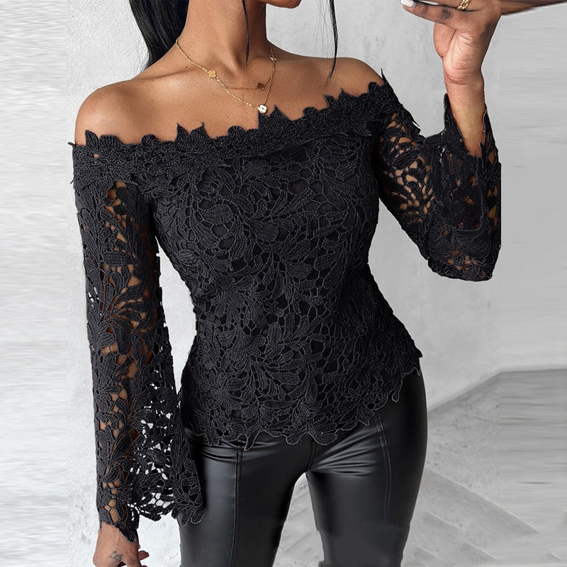 Women's Minimalist And Versatile Black Lace Top