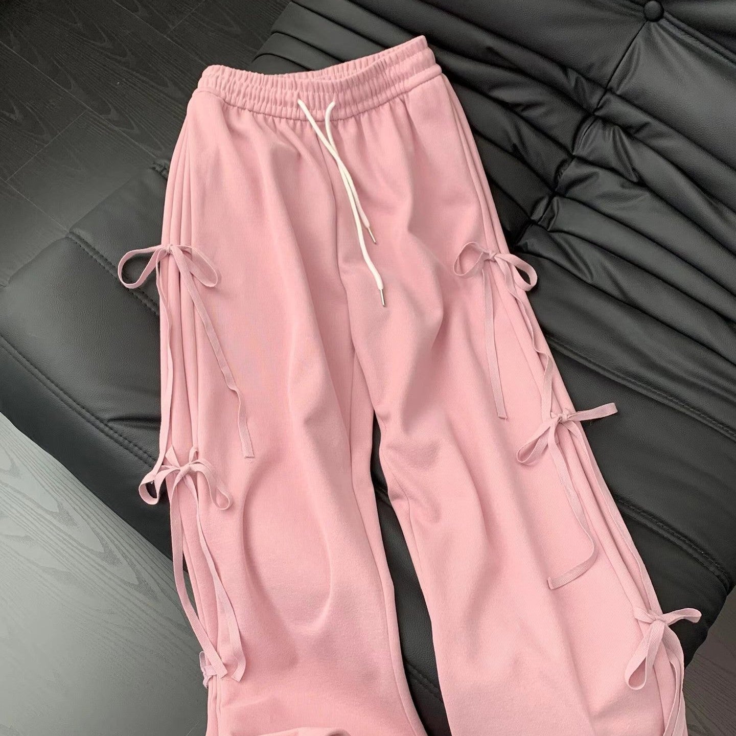 Women's Korean-style Vintage Bow Lace Up Straight Sweatpants