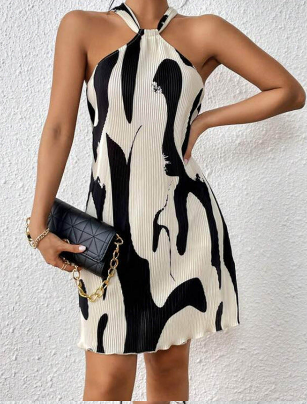 Women's Sleeveless Printed Halter Dress