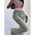 Women's American-style Rivet Wear High Waist Flared Jeans