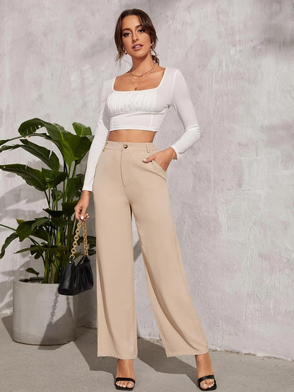 Wide Leg Draping Effect Commuter Loose Trousers