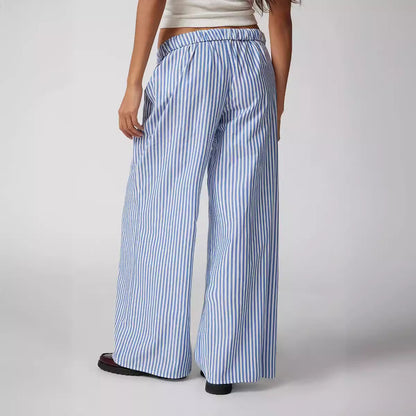 Fashion Women's Wear Striped Drawstring Wide-leg Pants For Women