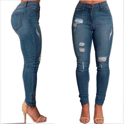 Women's Jeans Ankle Banded Slim Fit Hip Raise Jeans Women's Trousers