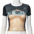 European American Fashion Floral Print Short-sleeved Top Slim Fit Midriff-baring All-match T-shirt