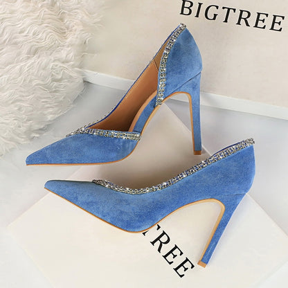 Suede hollow high heels