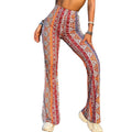 Meilaoshi New Bohemian Style Bell-bottom Pants Women's Ethnic Style Fashion Casual Stretch