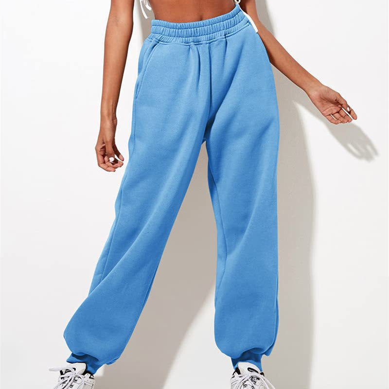 Women's High Waist Loose Track Pants Comfortable Jogger Casual Sweatshirt Pant Belt Pocket