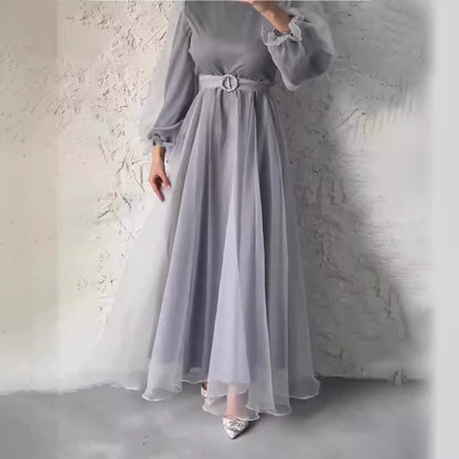 Half Turtleneck Mesh Elegant Slimming Lantern Sleeves Dress