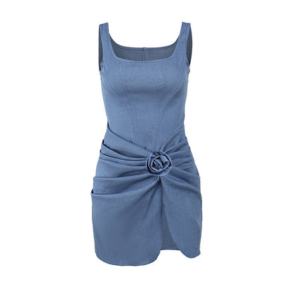 Women's Fashion Dignified Flowers Denim Dress