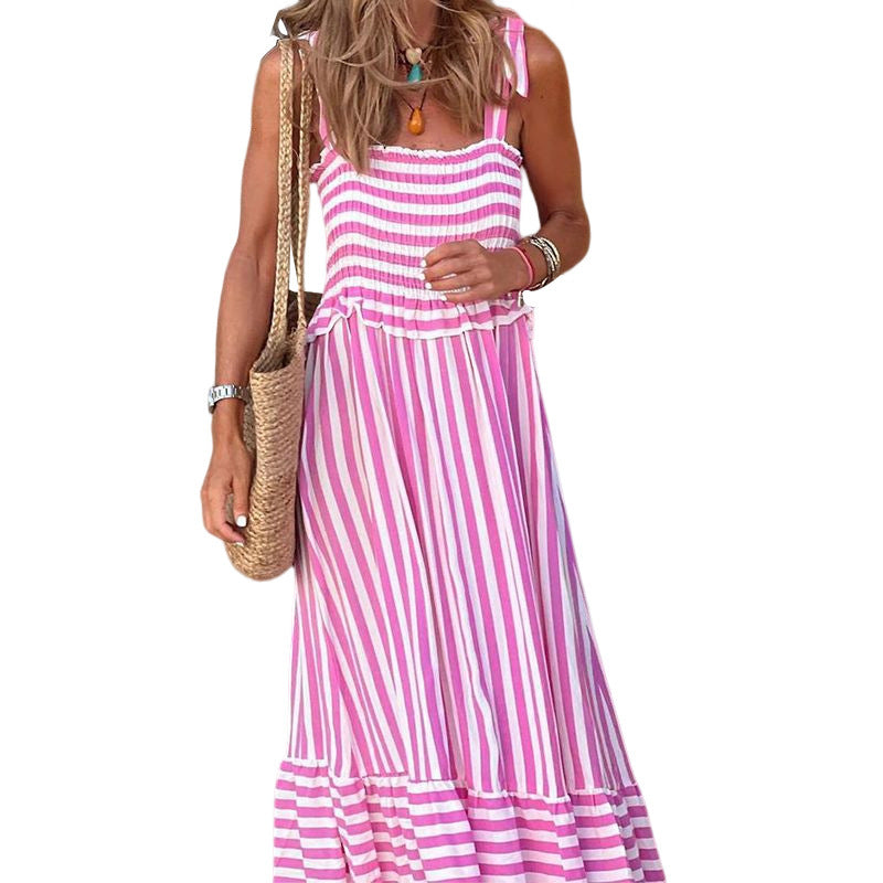 Women's Fashion Loose Temperament Long Dress Striped Casual Dress