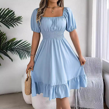 Casual Short-sleeved Ruffled A-line Skirt