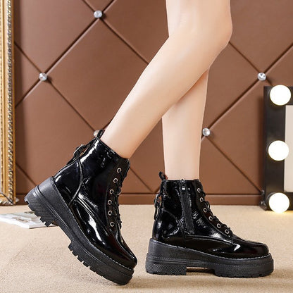 Winter New Women's Leather Boots Women Shoes Round Toe Low Heels