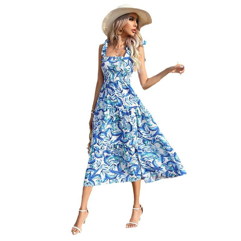 Women's Seaside Vacation Sling Chiffon Big Swing Dress