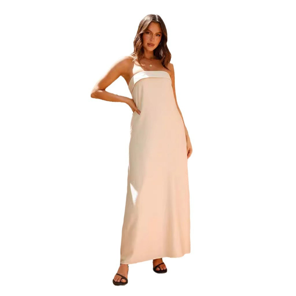 Women's Chest-wrapped Satin Maxi Dress