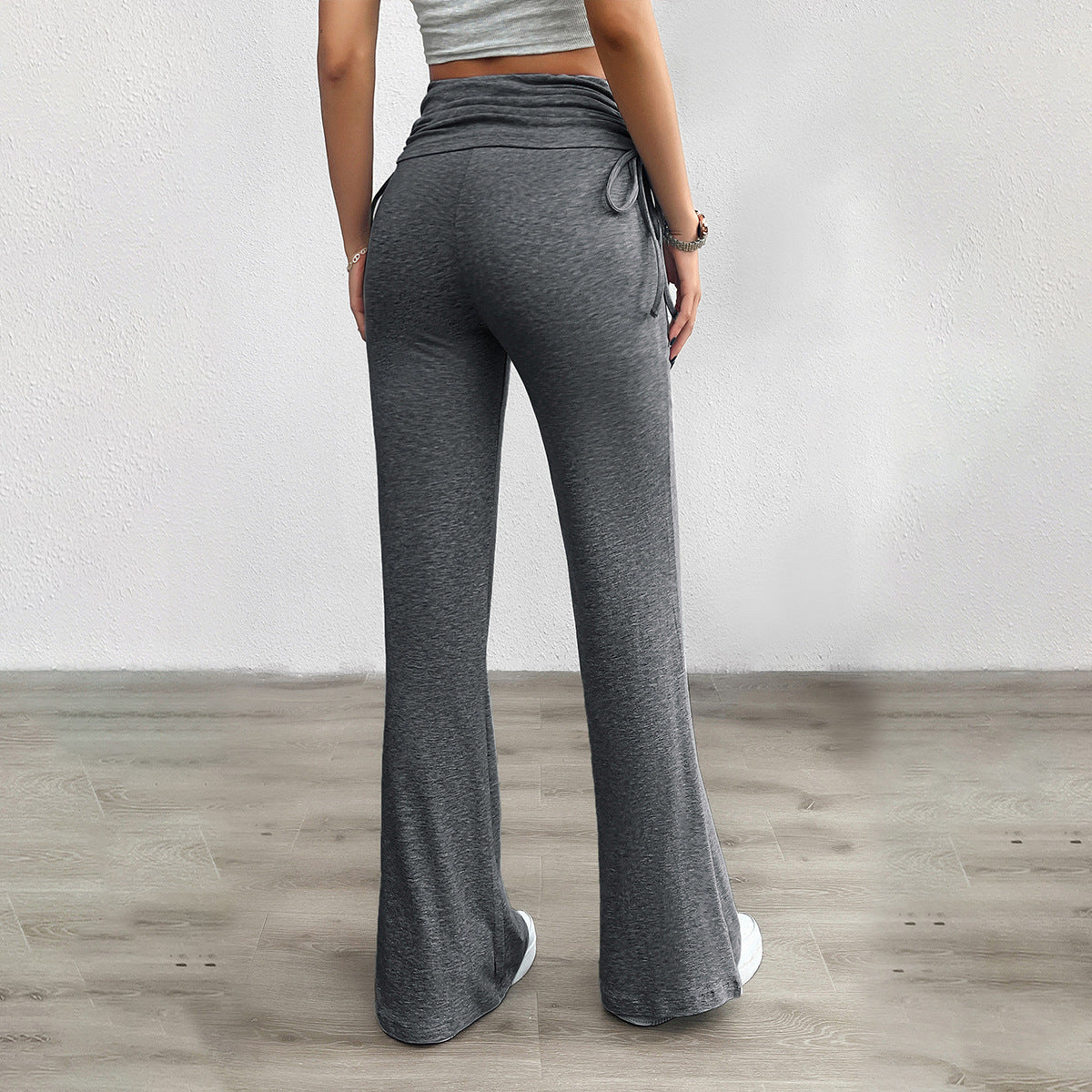 Casual Solid Color Slim Fit Pleating Trousers