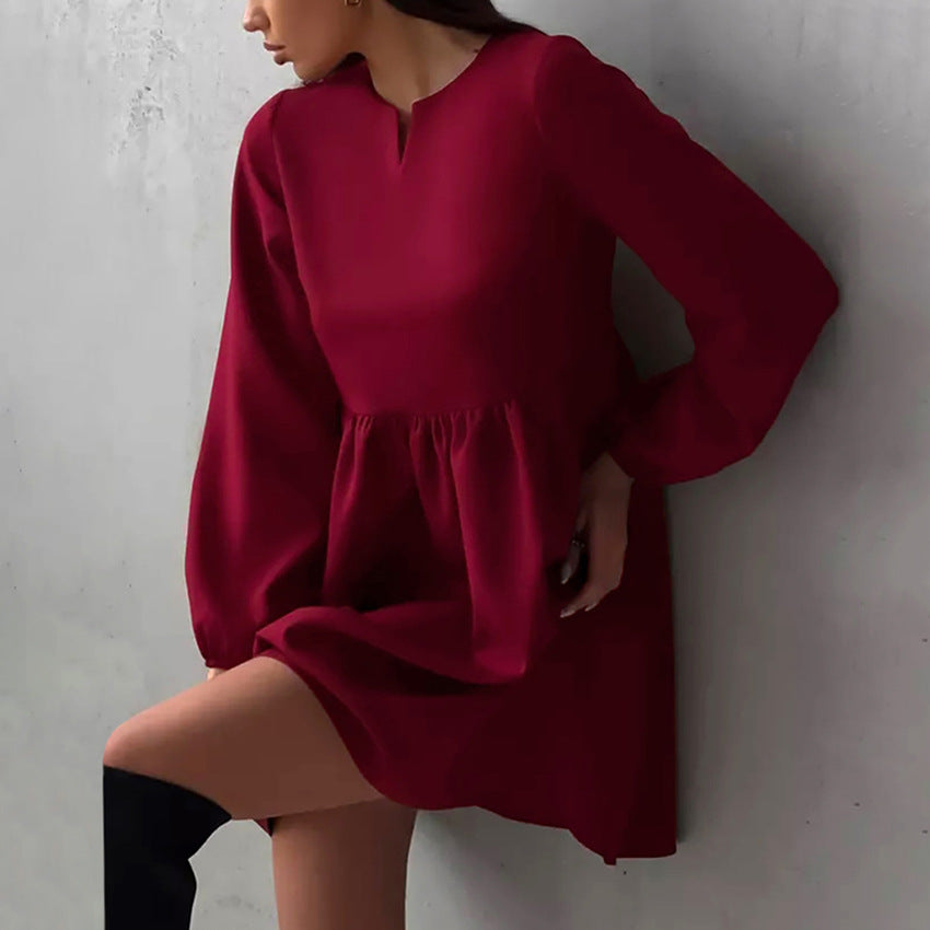 Fashion V-neck Puff Sleeve Dress