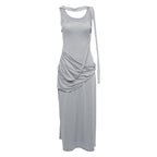 Women's Fashion Pleated Round Neck Slim Fit Dress