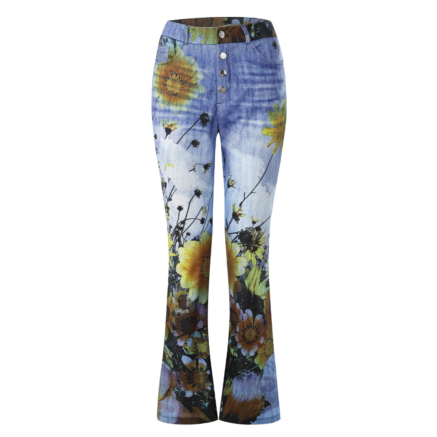 Imitation Jeans Plus Size Women's Casual Pants Floral Thin Trousers