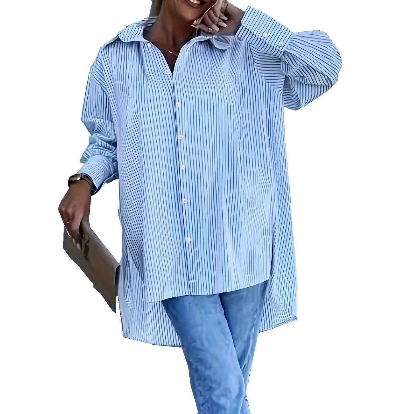 Lapel Comfort And Casual Loose All-match Plus Size Striped Shirt