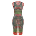 European And American Digital Printing Sleeveless High Waist Slim Fit Dress