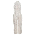 European And American Fashion Sexy Tassel See-through Slim-fit Elegant Sheer Mesh Dress