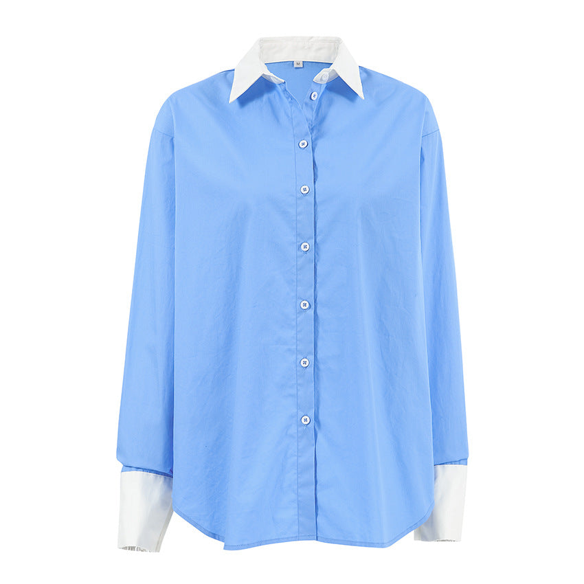 Common Blue And White Casual Women's Blouse